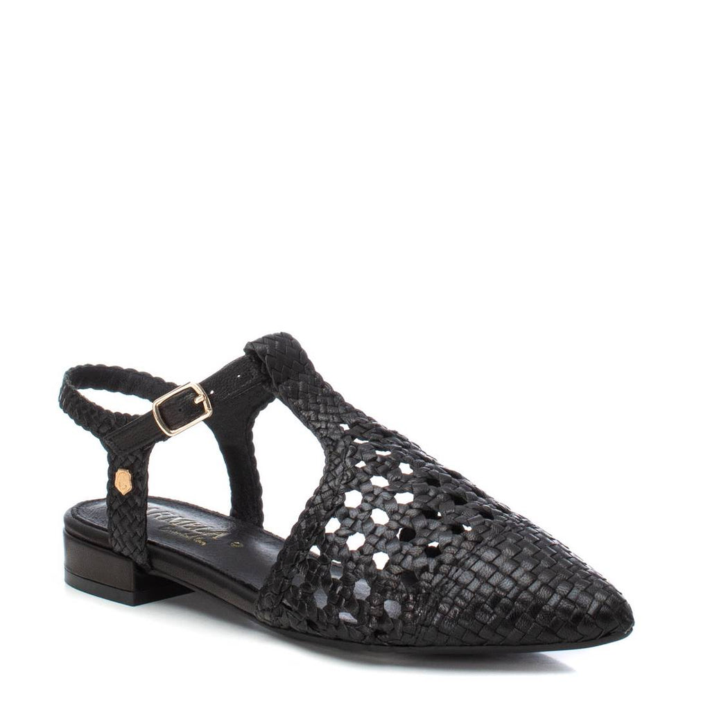 CARMELA Black Woven Leather T-Bar Shoe 1617474