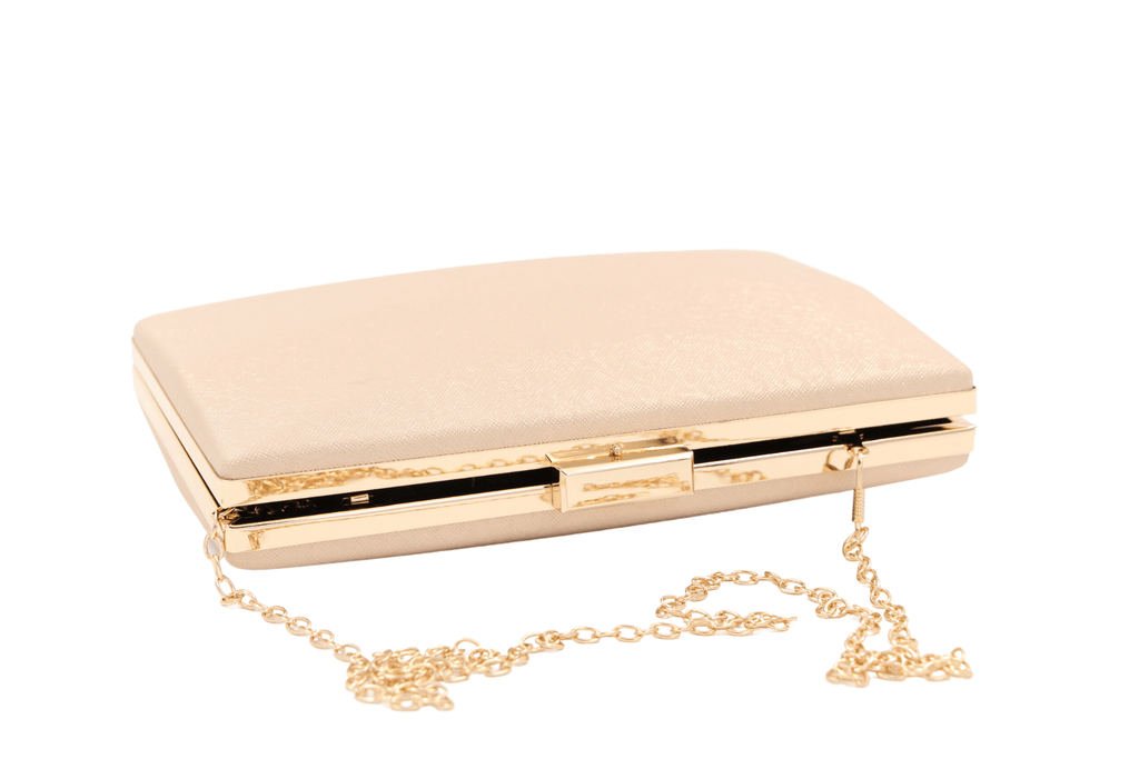 FABUCCI gold shimmer rectangle box clutch