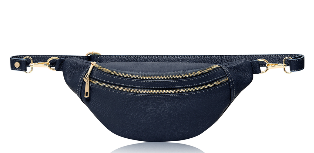 Fabucci Navy Leather Double Zip Bum Bag