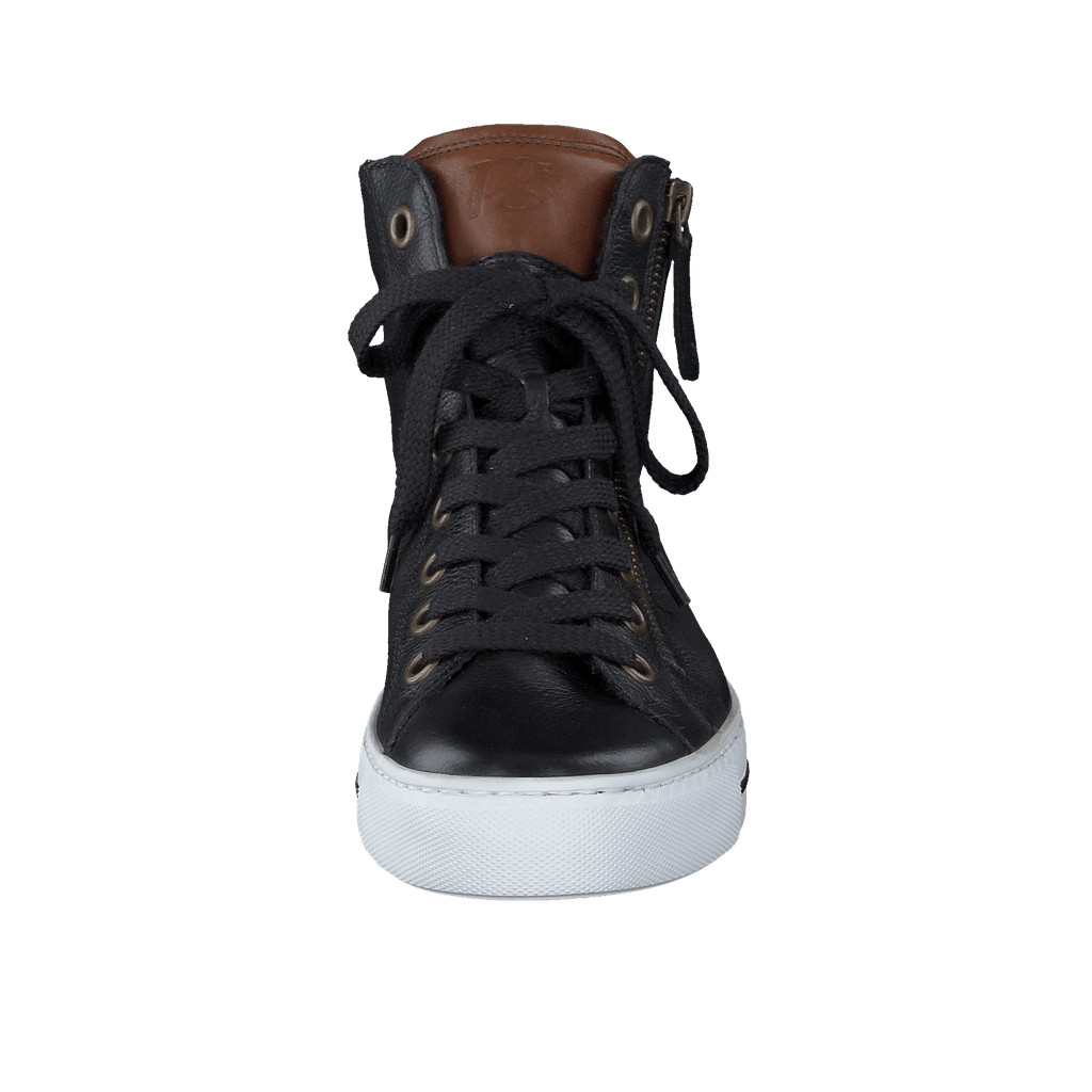PAUL -GREEN -4024- Black -Leather- High -Top- Trainer