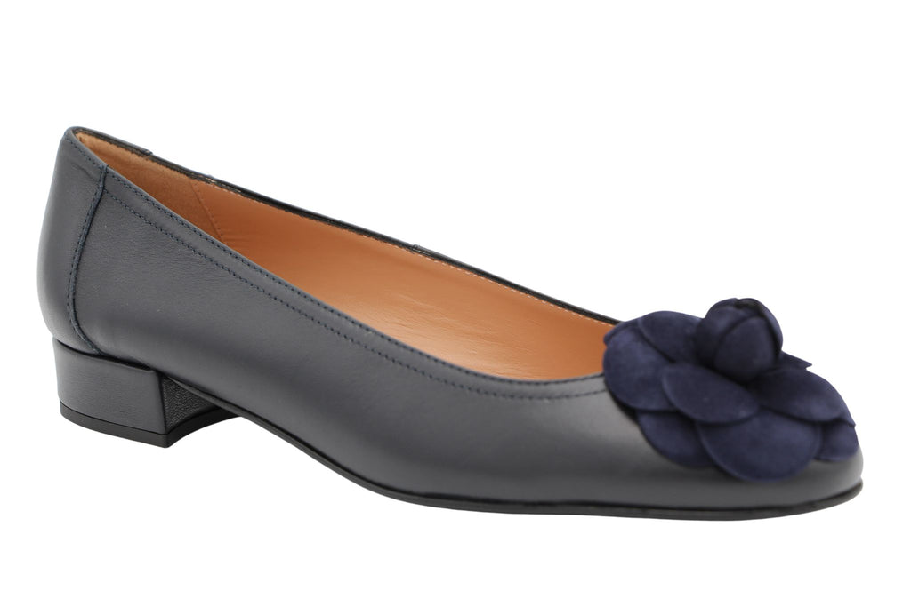 Fabucci-Navy-leather-ballet-pump-with-flower