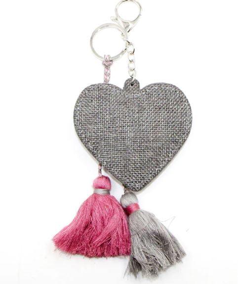Fabucci Grey Heart With Tassels Bag Charm/Key Ring