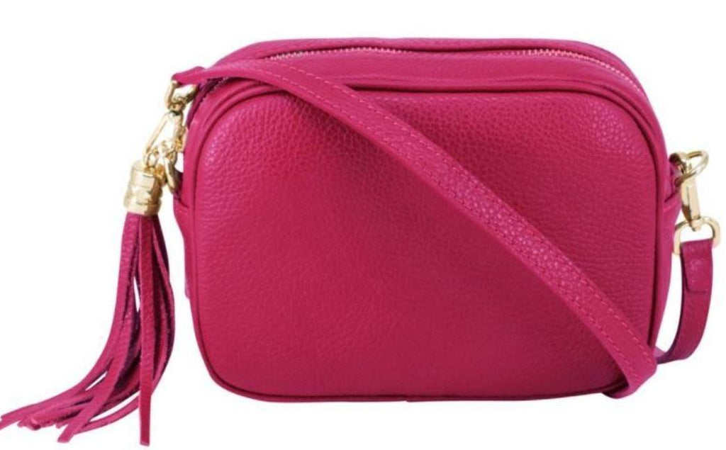 Fabucci Pink  leather Crossbody bag with Tassel