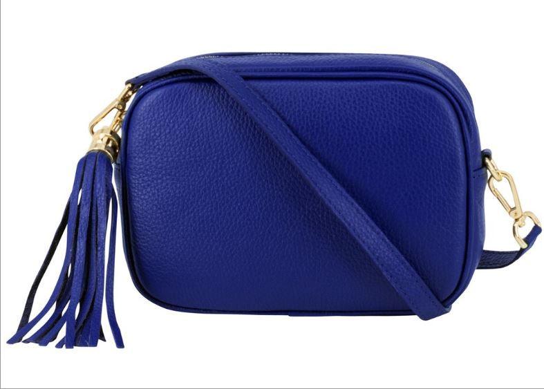 Fabucci Royal Blue  leather crossbody bag with tassel