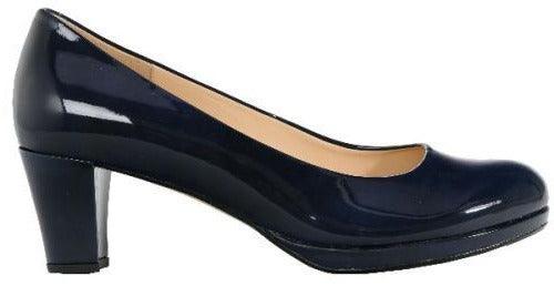 GABOR Patent Black Court Shoe Block Heel Figaro