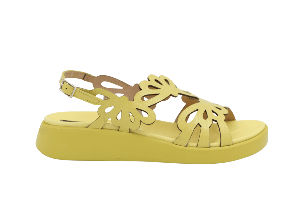 WONDERS Yellow Leather Floral Cut Out Wedge Sandals