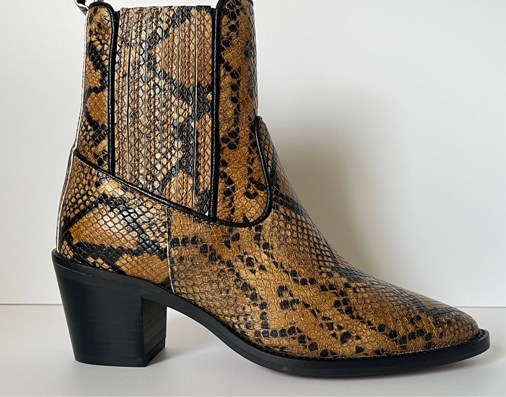 ALPE-Tan-Snake-Print-Leather-  Ankle-Boot
