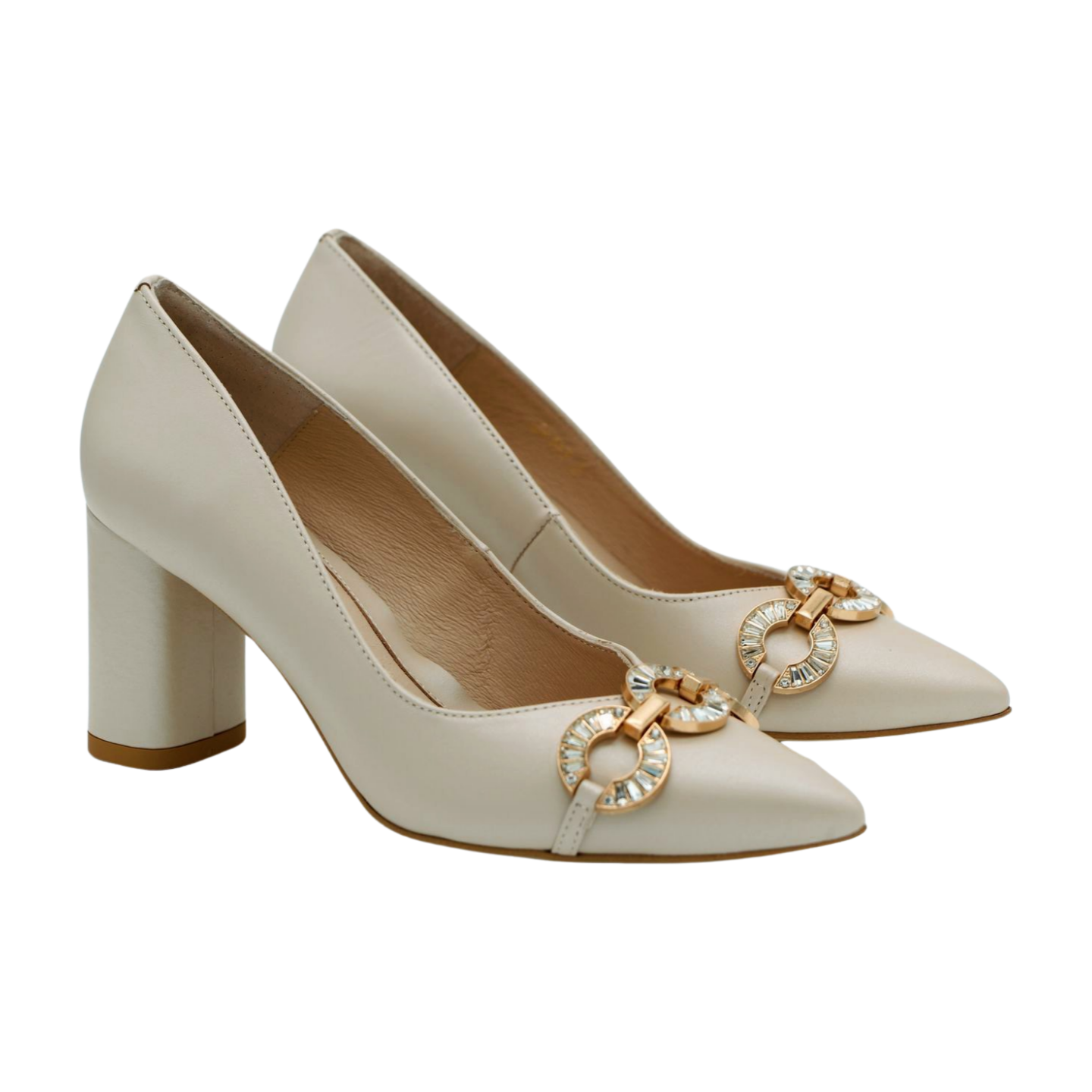 FABUCCI Cream Block Heel Court Shoe Fabucci Shoes