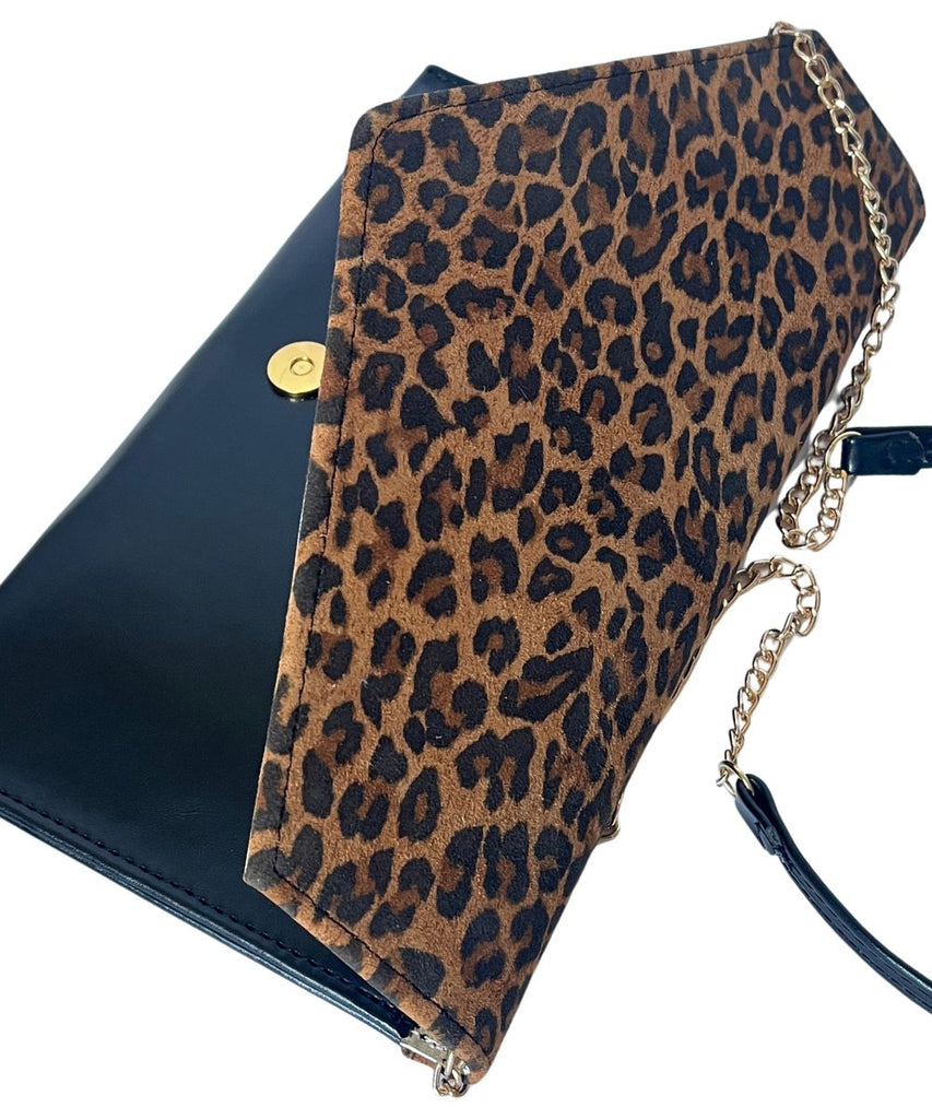 FABUCCI  Leopard and Black Suede Envelope Clutch Bag