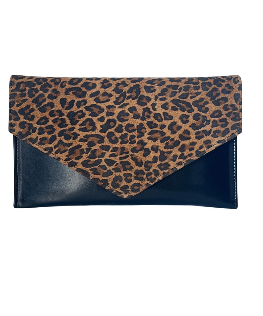 FABUCCI  Leopard and Black Suede Envelope Clutch Bag