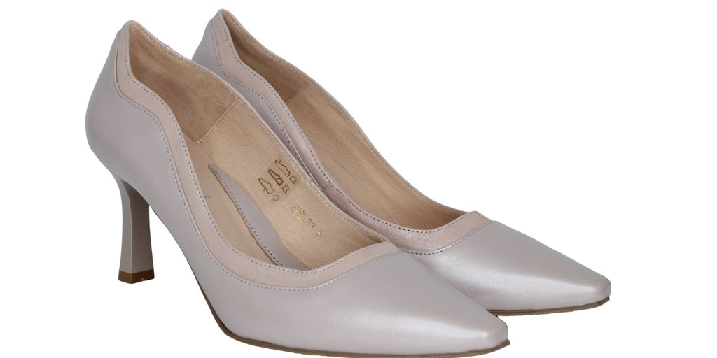Fabucci -Pearl -Pink- Scallop -Edge  -Leather -Court -Shoe