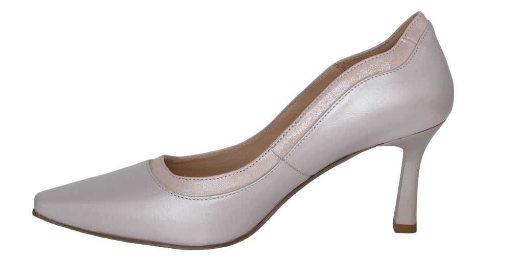 Fabucci -Pearl -Pink- Scallop -Edge  -Leather -Court -Shoe