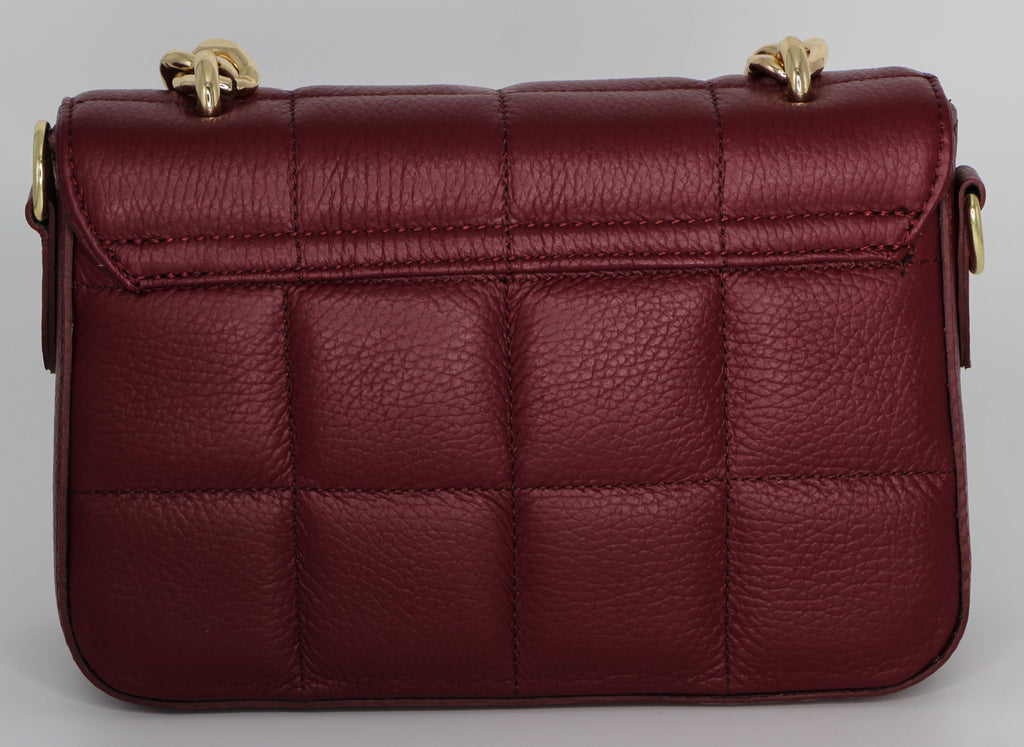 Fabucci Burgundy Quilted Leather Handbag with Strap MIMI