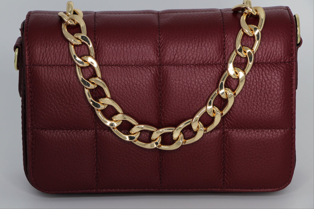 Fabucci Burgundy Quilted Leather Handbag with Strap MIMI