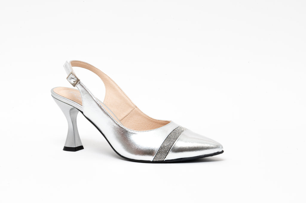 Fabucci Silver Leather Sling back Shoe with diamante&nbsp;