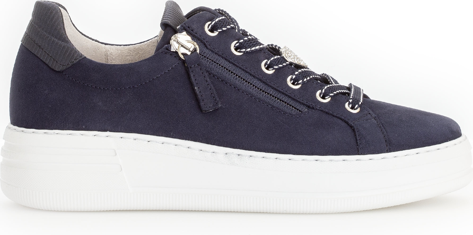 GABOR Navy Suede Platform Trainer with Heart Detail 39646