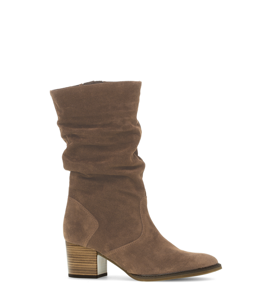 Gabo-r Tan- Suede -Mid -High -Ruched -Boot-99441