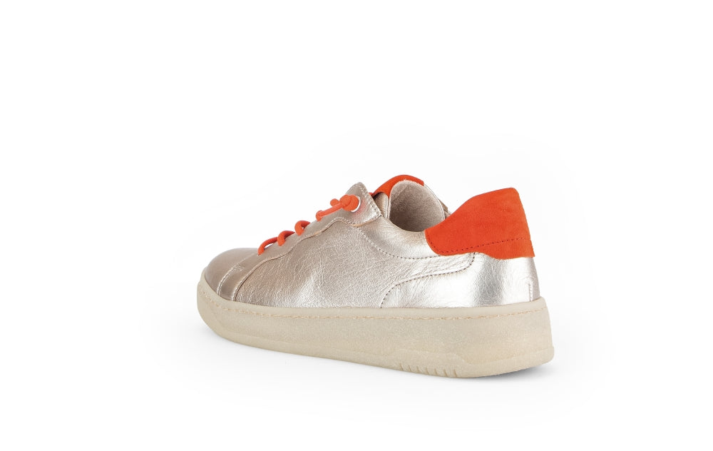Gabor gold slip on trainer elasticated lace orange piping 4334262