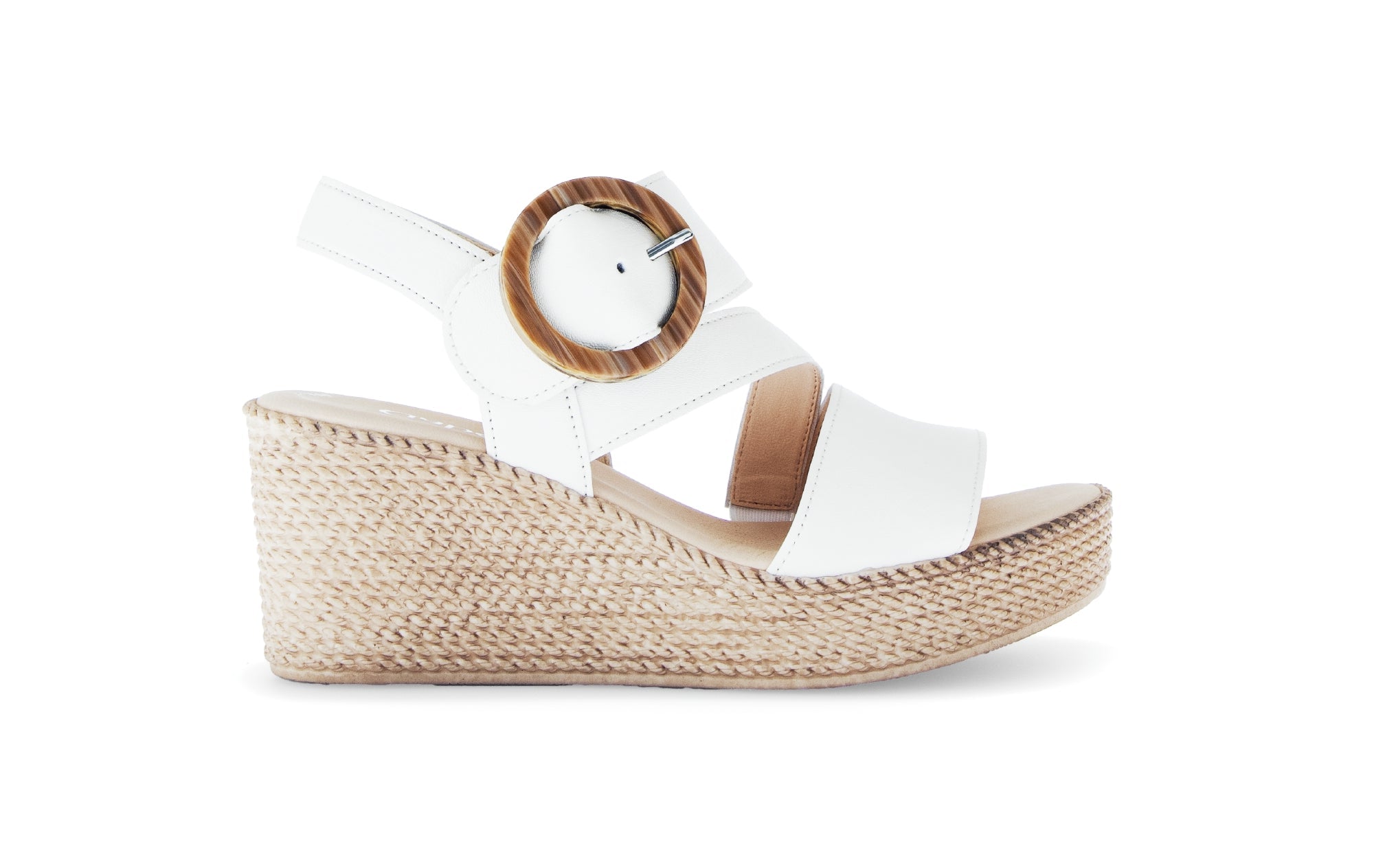 GABOR White Chunky Strap High Wedge Sandal with Buckle 77020