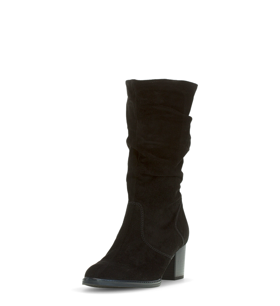 Gabor -Black -Mid -High -Ruched- Boot-99447