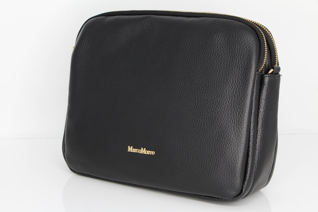 MARCO-MOREO- Black -Double- Zip -Crossbody -Bag- GARLAND
