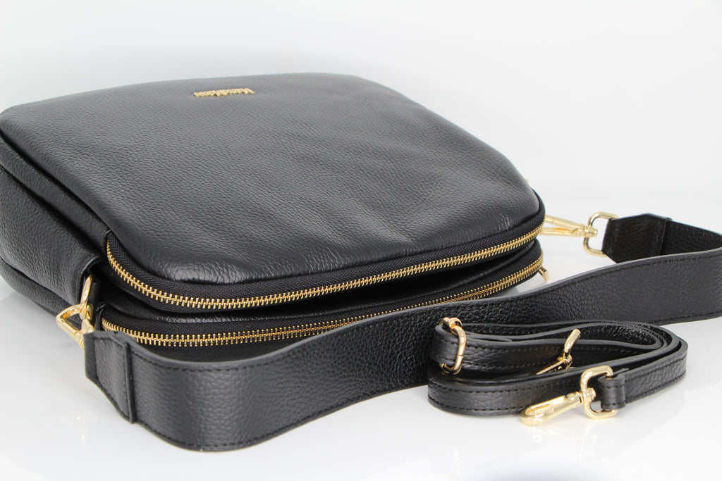 MARCO-MOREO- Black -Double- Zip -Crossbody -Bag- GARLAND