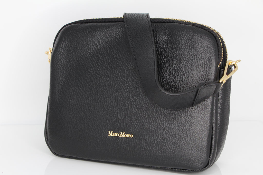 MARCO-MOREO- Black -Double- Zip -Crossbody -Bag- GARLAND