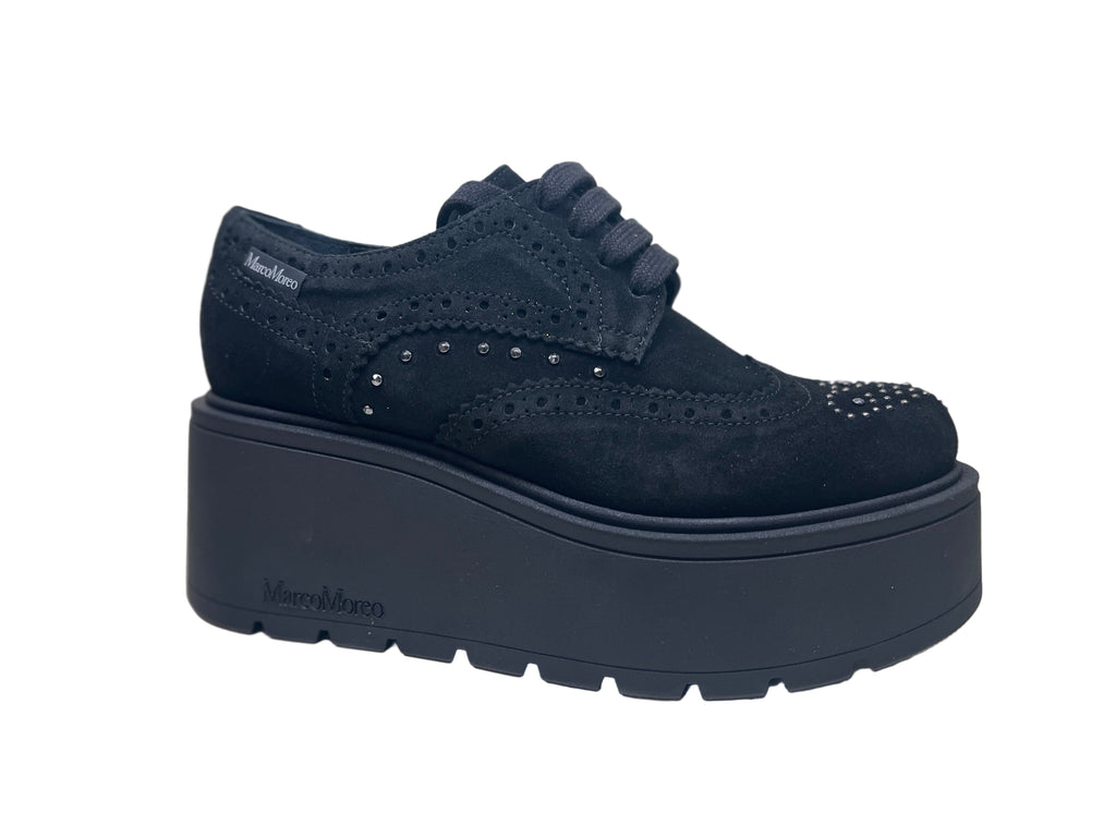 MARCO MOREO- Black -Suede- Platform- Brogue-  A033