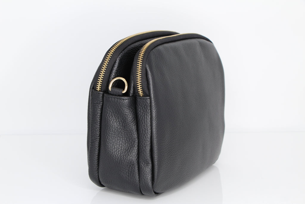 MARCO- MOREO -Black -Double -Zip -Crossbody -Bag -MINELLI