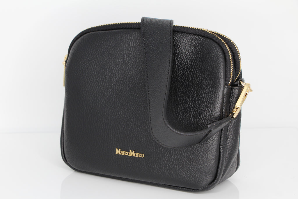 MARCO MOREO Black Double Zip Crossbody Bag MINELLI