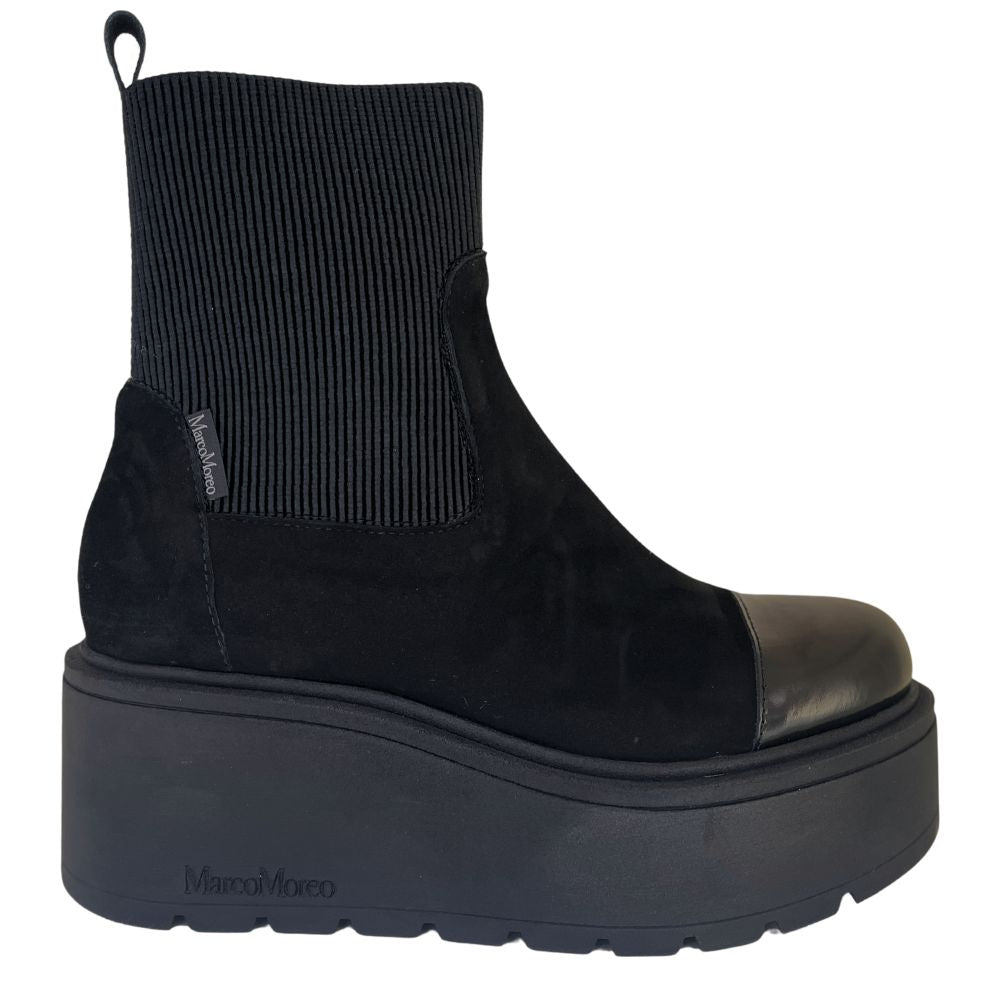 MARCO MOREO BRENDA Black Suede Platform Ankle Boot