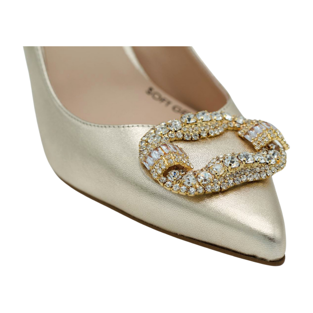 MARIAN--Gold--leather--Heeled---Court--Shoe---with--Diamante--Buckle