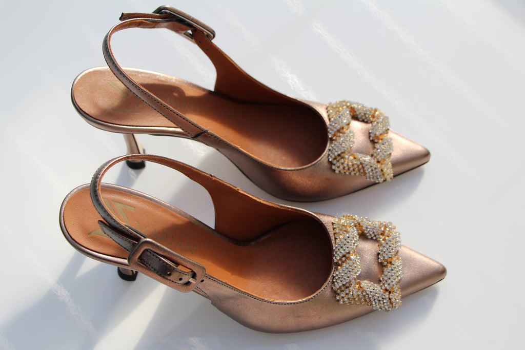 MARIAN- Bronze -Leather-Sling- Back- with- Buckle