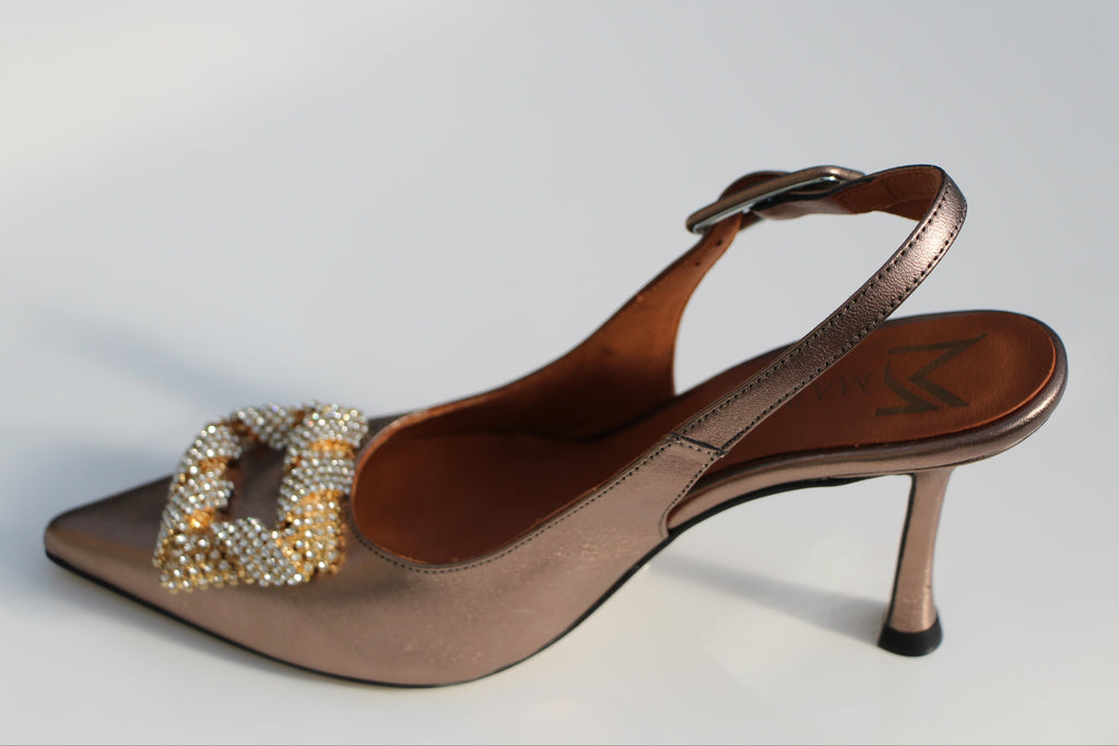 MARIAN- Bronze -Leather-Sling- Back- with- Buckle