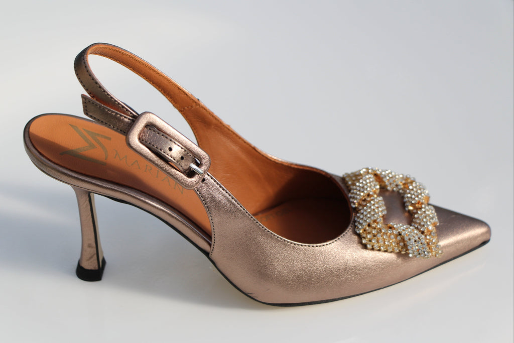 MARIAN- Bronze -Leather-Sling- Back- with- Buckle