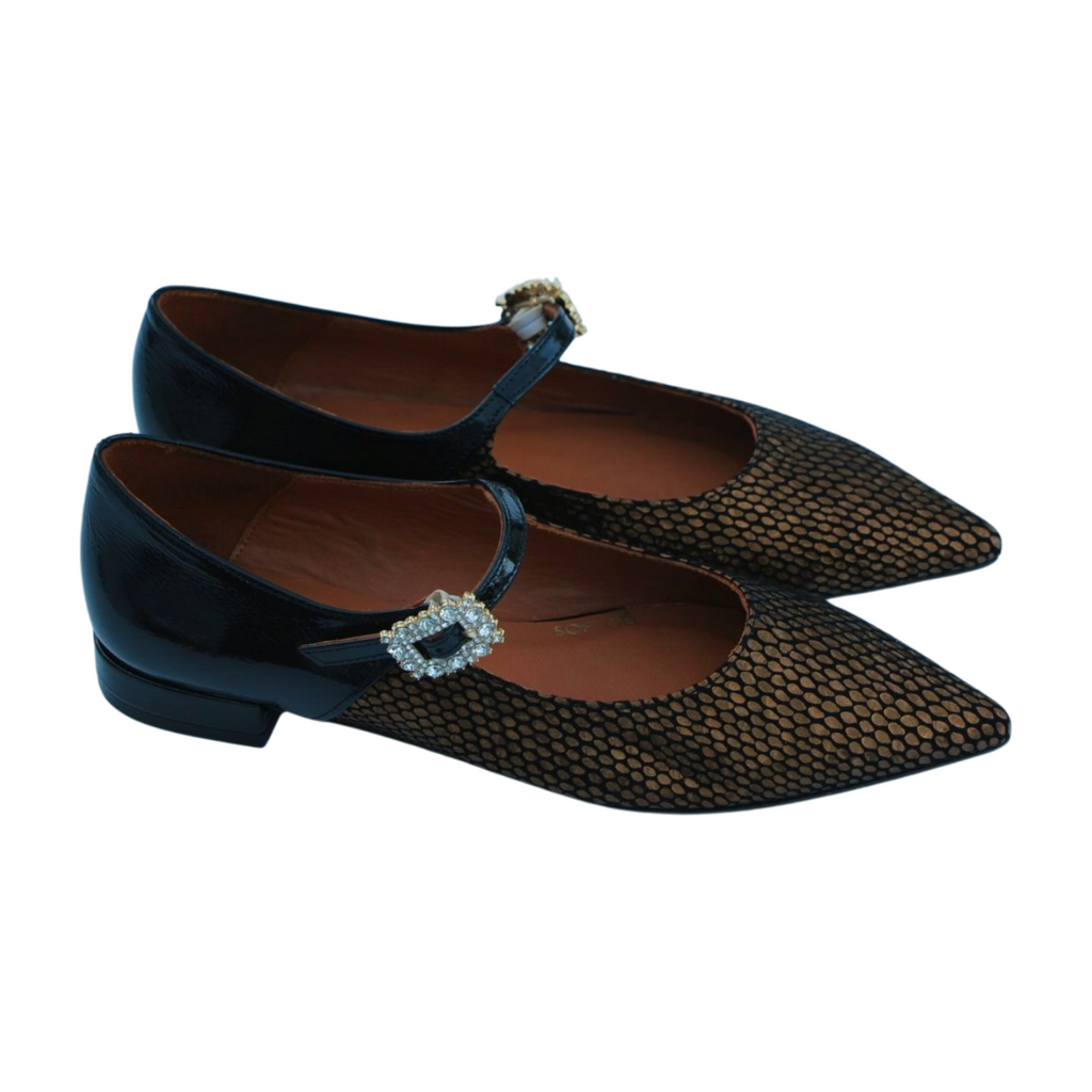 MARIAN -Black- Bronze -Mary- Jane-  Ballet -Flat -Shoe