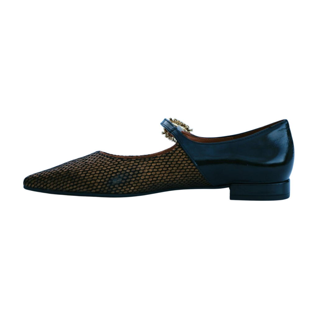 MARIAN -Black- Bronze -Mary- Jane-  Ballet -Flat -Shoe