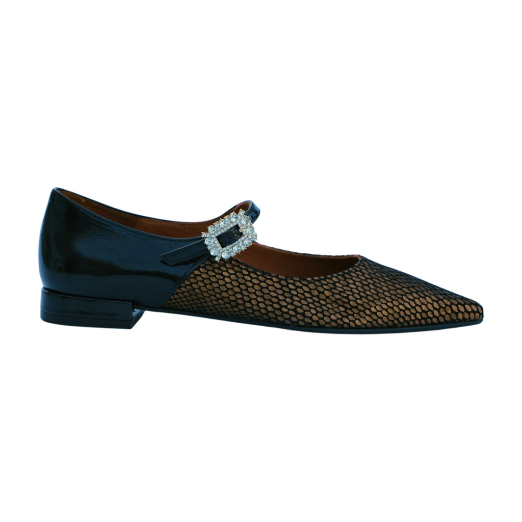 MARIAN -Black- Bronze -Mary- Jane-  Ballet -Flat -Shoe