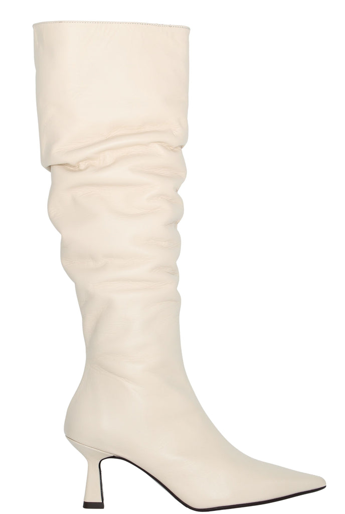 MARIAN Cream Leather Point Toe Knee Boot
