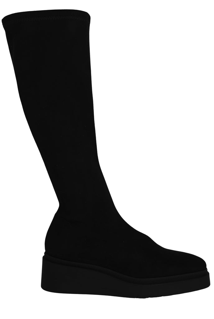 MISS- ELASTIC -Black- Faux -Suede -Stretch -ow -Wedge-Knee -Boot