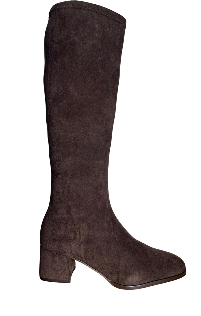 MISS ELASTIC Brown Stretch  Faux Suede Knee High Boot 6331