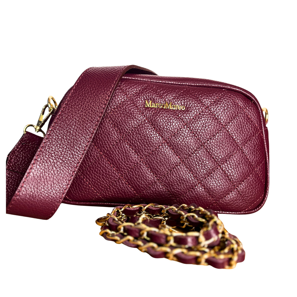 Marco Moreo Burgundy Leather Quilted Crossbody Bag Dollaro