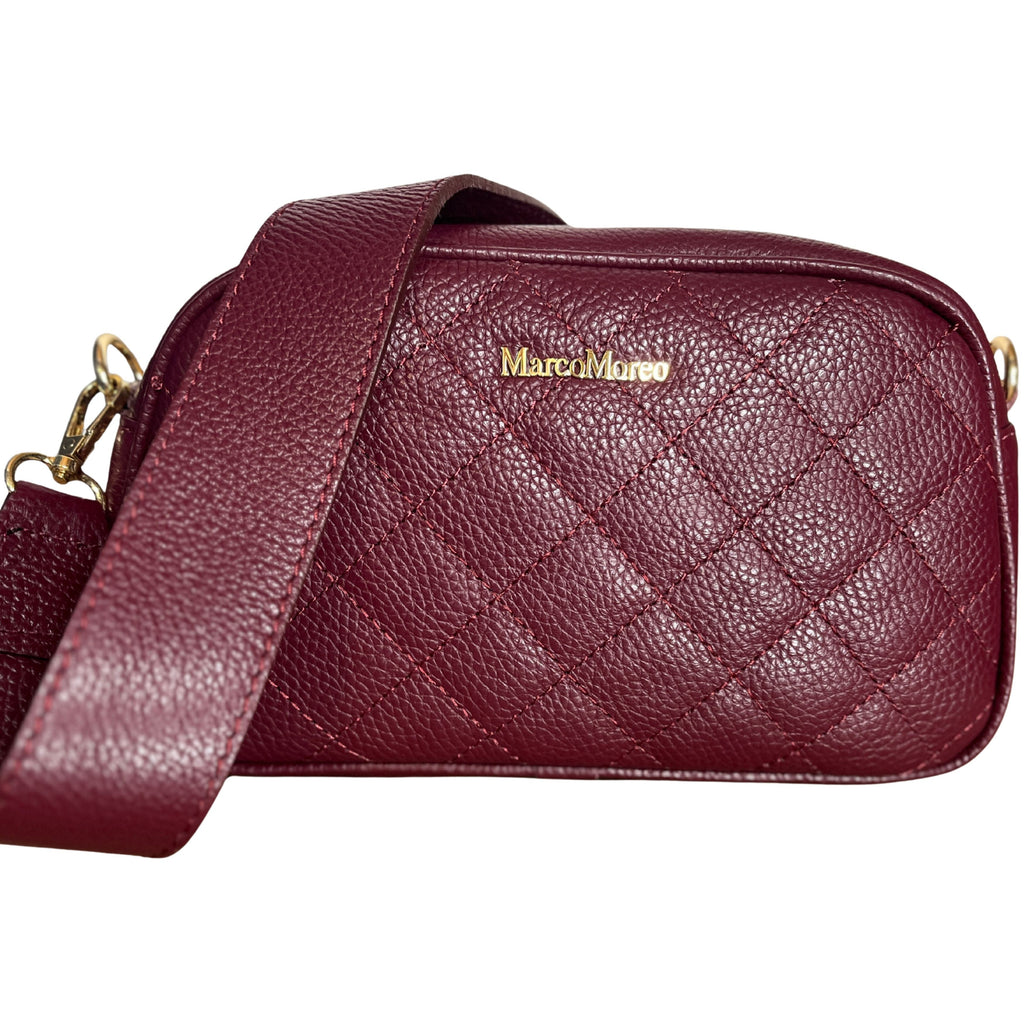 Marco Moreo Burgundy Leather Quilted Crossbody Bag Dollaro