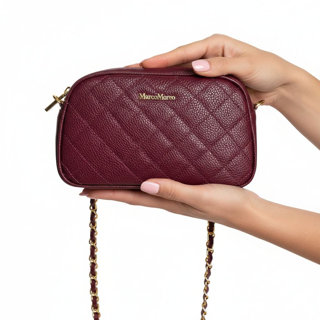 Marco Moreo Burgundy Leather Quilted Crossbody Bag Dollaro