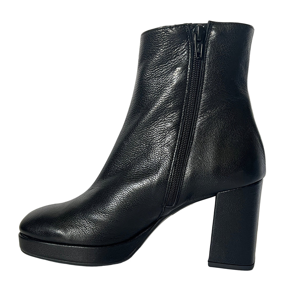 Marian Black Leather  Platform Ankle Bot