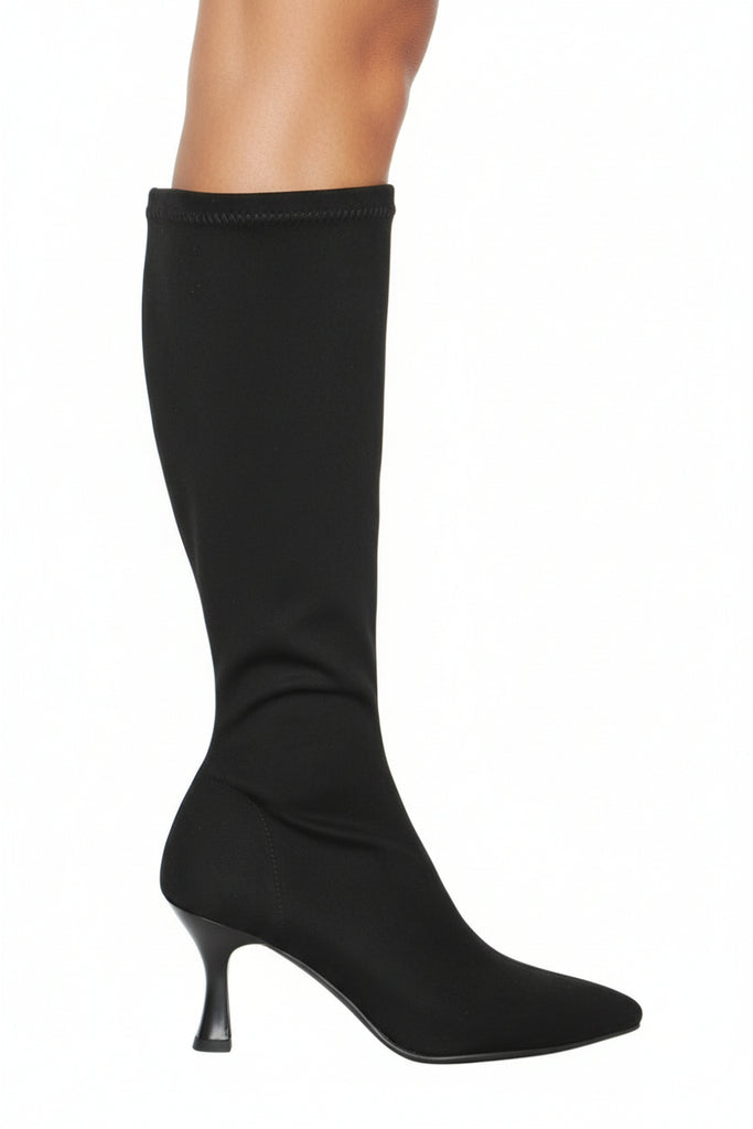 Miss Elastic -black-point-toe-stretch-knee -boot