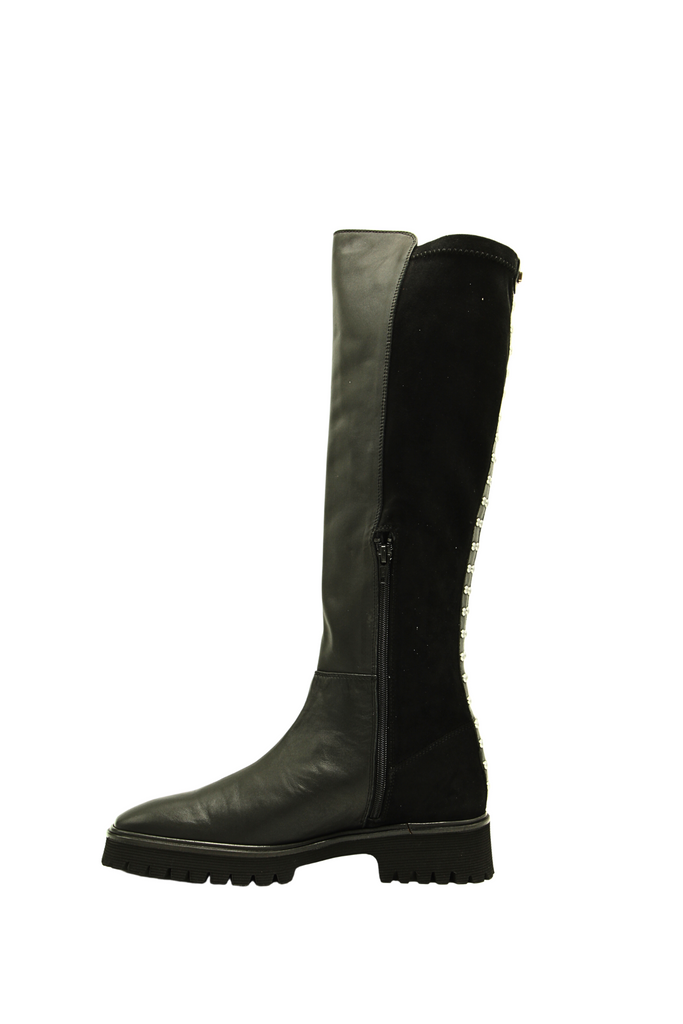 Pedro-Miralles-Black-Leather-and-Stretch-Knee-Boot