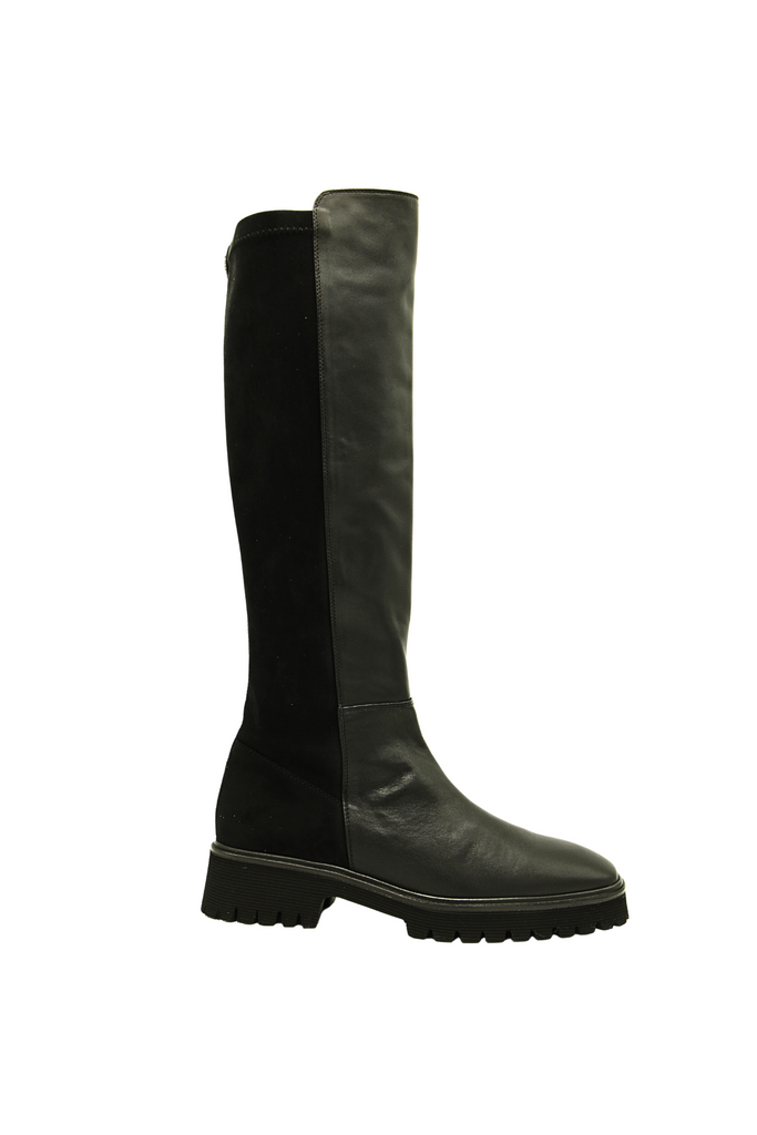 Pedro-Miralles-Black-Leather-and-Stretch-Knee-Boot