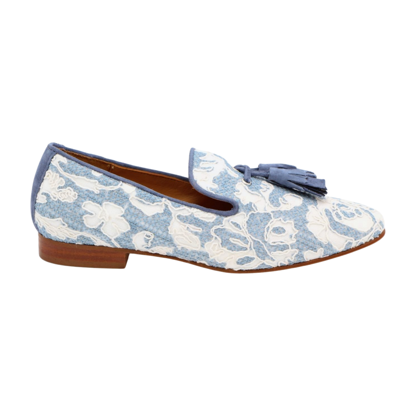 PEDRO MIRALLES Blue White Embossed Loafer with Tassels 3660