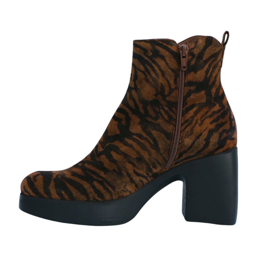 WONDERS Tan Black Zebra Print Ankle Boot